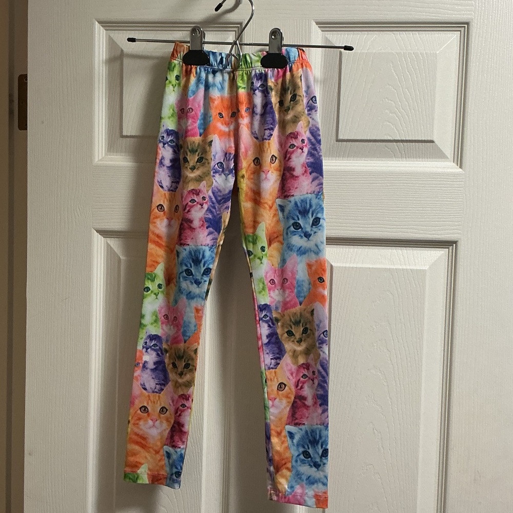 Vibrant Multicolor Cat Print Kids Leggings
